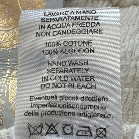 NWT Shira White 100% Cotton Crochet Smocked Gold Beach Cover-up Dress Free Size - Picture 15 of 15